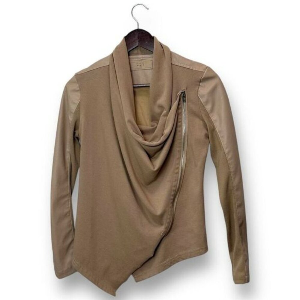 Blank NYC Womens Tan Drape Moto Jacket XSmall Asymmetrical Zip Biker Punk Grunge